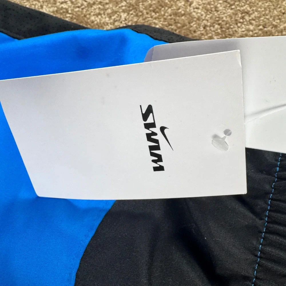 Nike Swim Trunks Mens XXL Blue Black‎ White Colorblock Shorts NESSC602 NWT